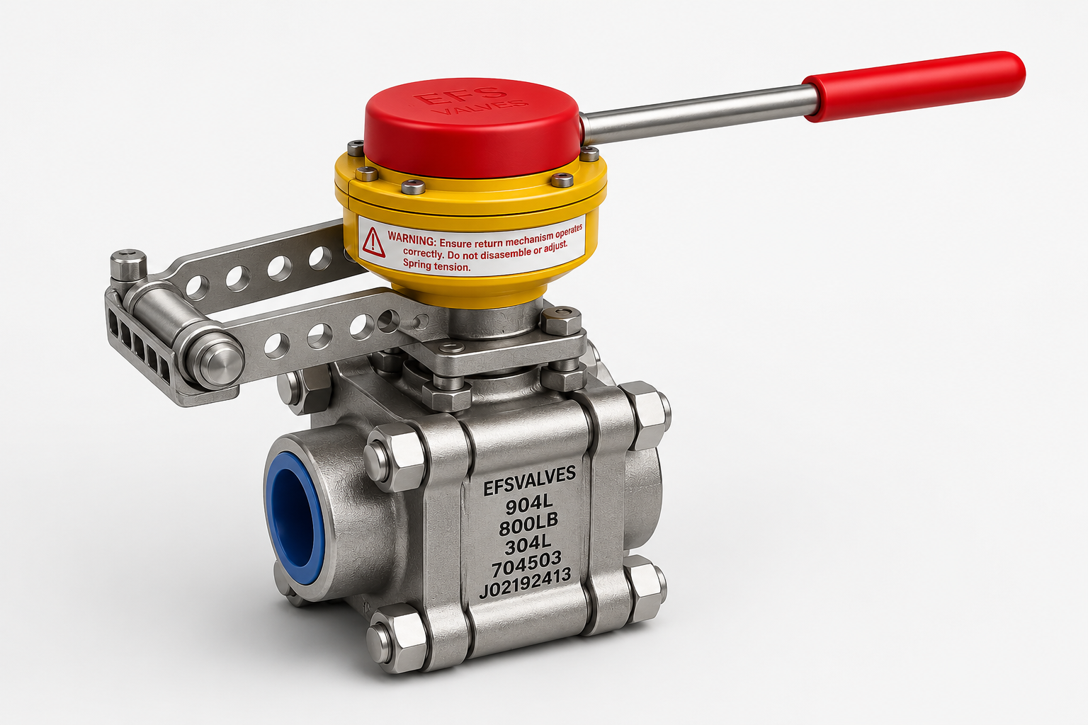 EFDML dead man lever mounted on manual ball valve for spring-return operation