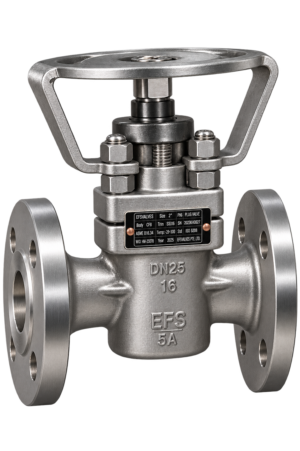 EFSVALVES EF43 flanged sleeve type soft-sealing plug valve with manual handwheel operator